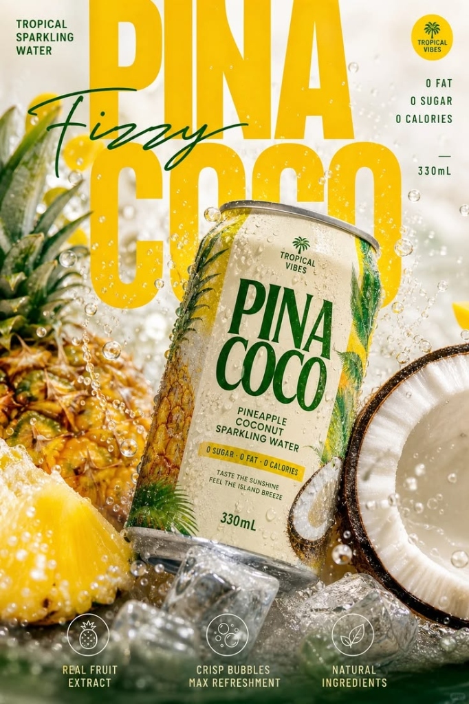 Pina Coco Tropical Sparkling Water Poster