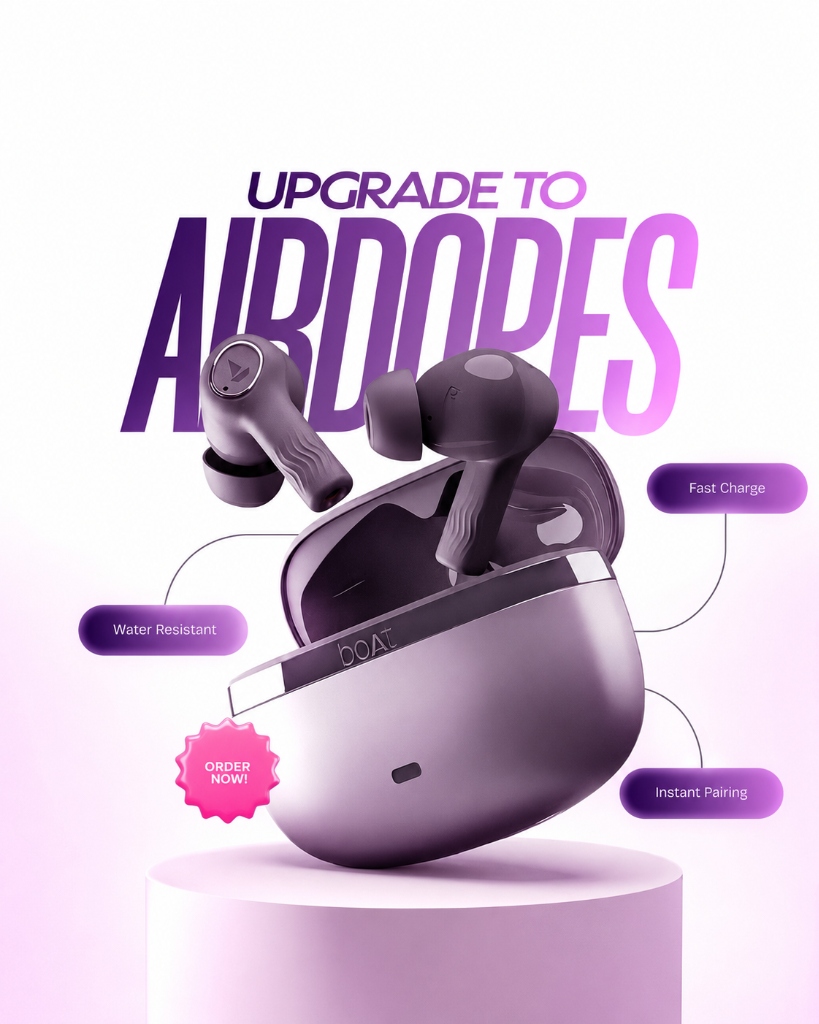 boAt Airdopes Wireless Earbuds Tech Poster